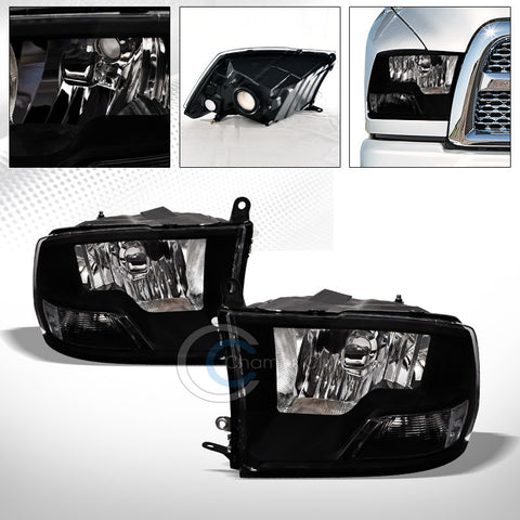 DUAL HEADLAMPS BLACK CRYSTAL HEAD LIGHTS SIGNAL LAMPS NB 09-17 DODGE RAM PICKUP