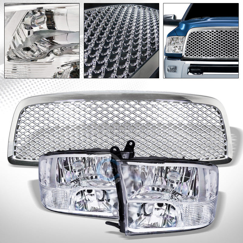 CHROME QUAD LAMPS HEAD LIGHTS SIGNAL w/HOOD GRILL GRILLE NB 09-12 DODGE RAM 1500