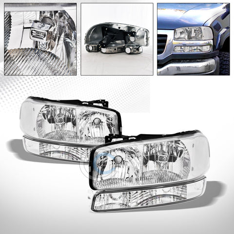 FACTORY CHROME CRYSTAL HEAD LIGHTS+BUMPER SIGNAL LAMPS NB 99-06 SIERRA/00+ YUKON