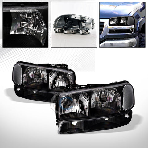 FACTORY BLK CRYSTAL HEAD LIGHTS+BUMPER SIGNAL LAMPS NB 99-06 07 SIERRA/00+ YUKON