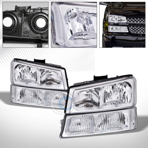 FACTORY CHROME CRYSTAL HEAD LIGHTS+SIGNAL BUMPER LAMPS 4PC NB 03-06 07 SILVERADO