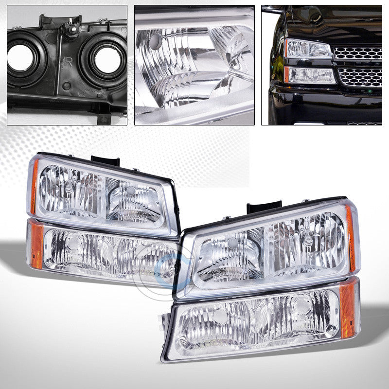 FACTORY CHROME CRYSTAL HEAD LIGHTS+SIGNAL BUMPER LAMPS AM NB 03-06 07 SILVERADO
