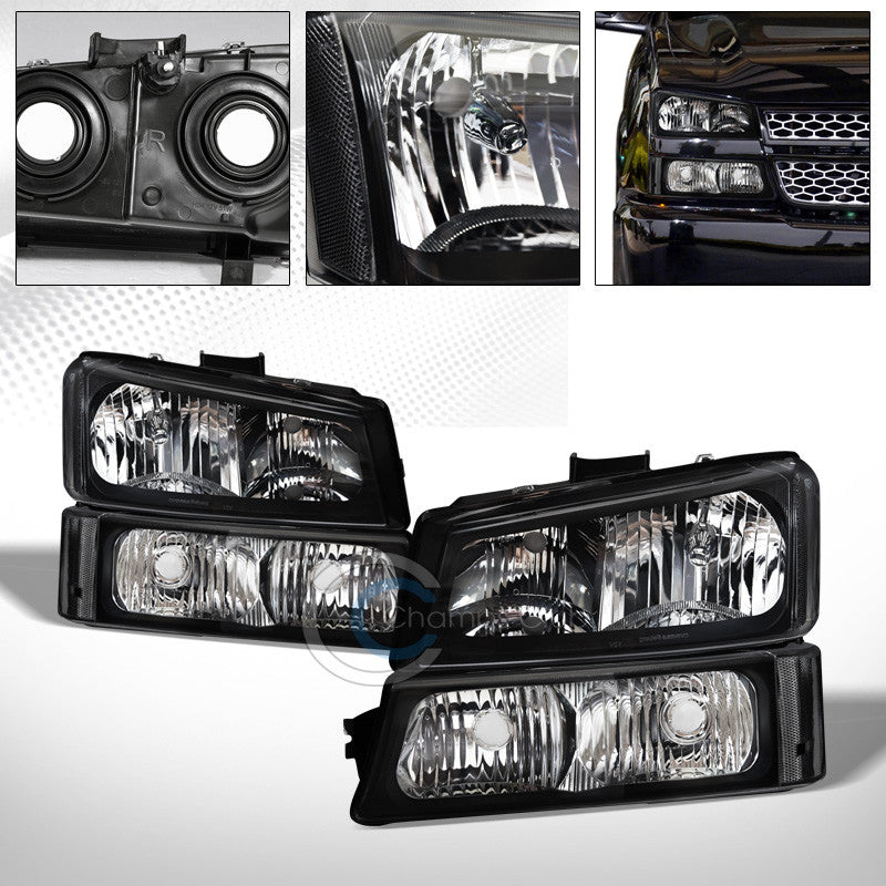 FACTORY BLACK CRYSTAL HEAD LIGHTS+SIGNAL BUMPER LAMPS 4PC NB 03-06 07 SILVERADO