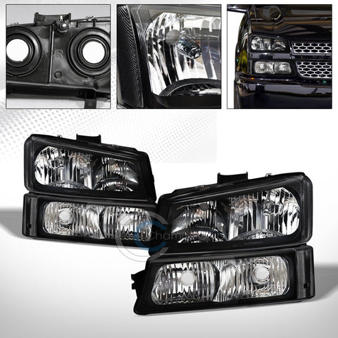 FACTORY BLACK CRYSTAL HEAD LIGHTS+SIGNAL BUMPER LAMPS 4PC NB 03-06 07 SILVERADO