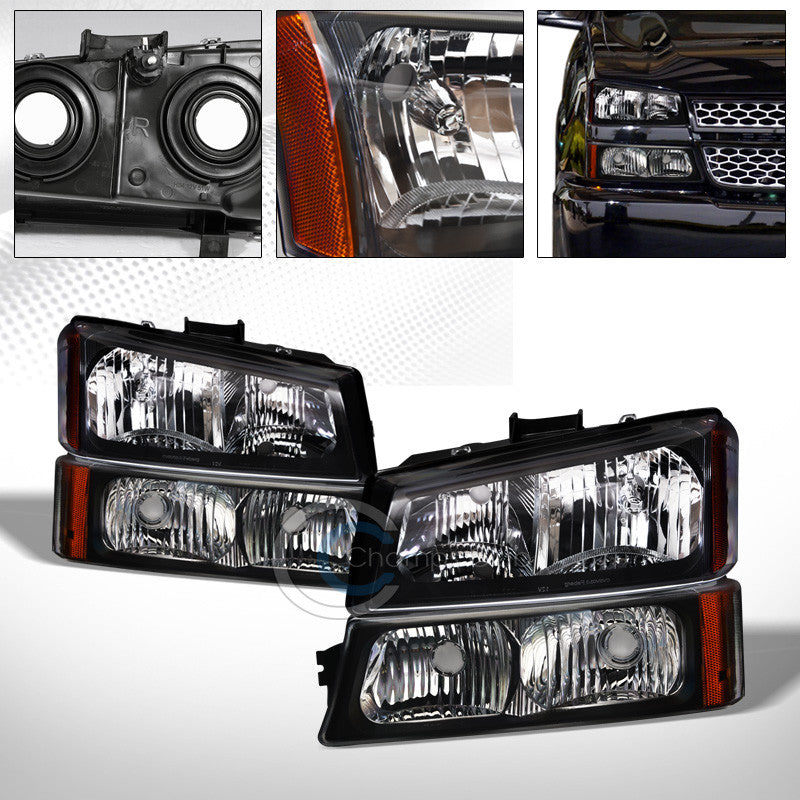 FACTORY BLK CRYSTAL HEAD LIGHTS+SIGNAL BUMPER LAMPS AMBER NB 03-06 07 SILVERADO