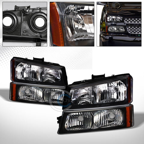 FACTORY BLK CRYSTAL HEAD LIGHTS+SIGNAL BUMPER LAMPS AMBER NB 03-06 07 SILVERADO