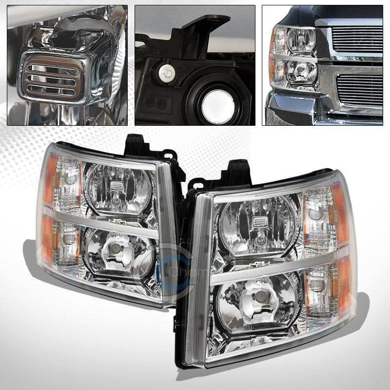 FACTORY CHROME CRYSTAL HEAD LIGHTS SIGNAL LAMPS AMBER NB 07-14 CHEVY SILVERADO