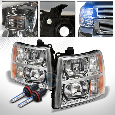 10000K HID XENON+CHROME HEAD LIGHTS SIGNAL LAMPS AMBER NB 07-14 CHEVY SILVERADO