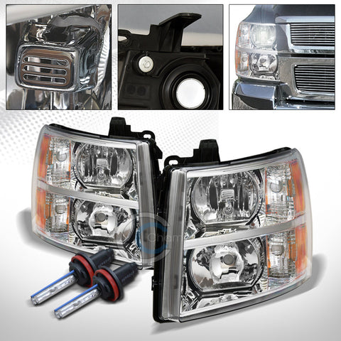 6000K HID XENON+CHROME HEAD LIGHTS SIGNAL LAMPS AMBER NB 07-14 CHEVY SILVERADO