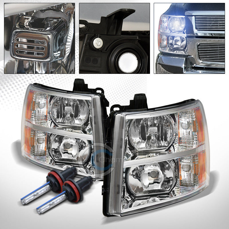 8000K HID XENON+CHROME HEAD LIGHTS SIGNAL LAMPS AMBER NB 07-14 CHEVY SILVERADO