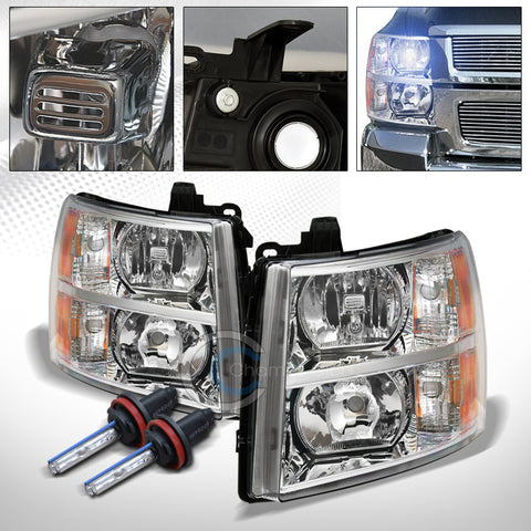 8000K HID XENON+CHROME HEAD LIGHTS SIGNAL LAMPS AMBER NB 07-14 CHEVY SILVERADO