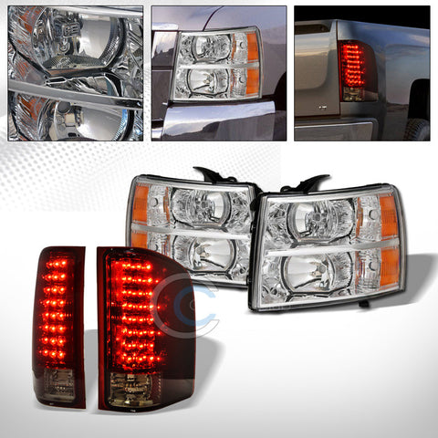 CHROME HEAD LIGHTS SIGNAL AMBER+RED SMOKE LED TAIL BRAKE LAMP 07-13 14 SILVERADO