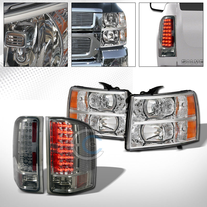 CHROME HEAD LIGHTS SIGNAL AMBER W/SMOKE LED TAIL BRAKE LAMPS 07-13 14 SILVERADO