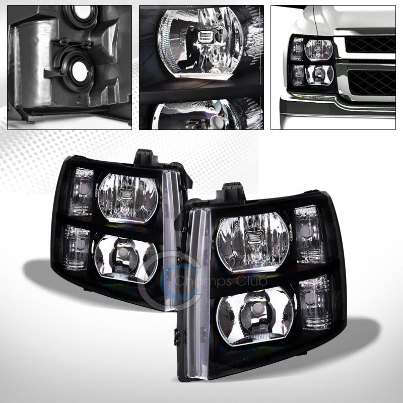 FACTORY BLK CRYSTAL HEAD LIGHTS SIGNAL LAMP NB 07-13 14 SILVERADO 1500/2500/3500
