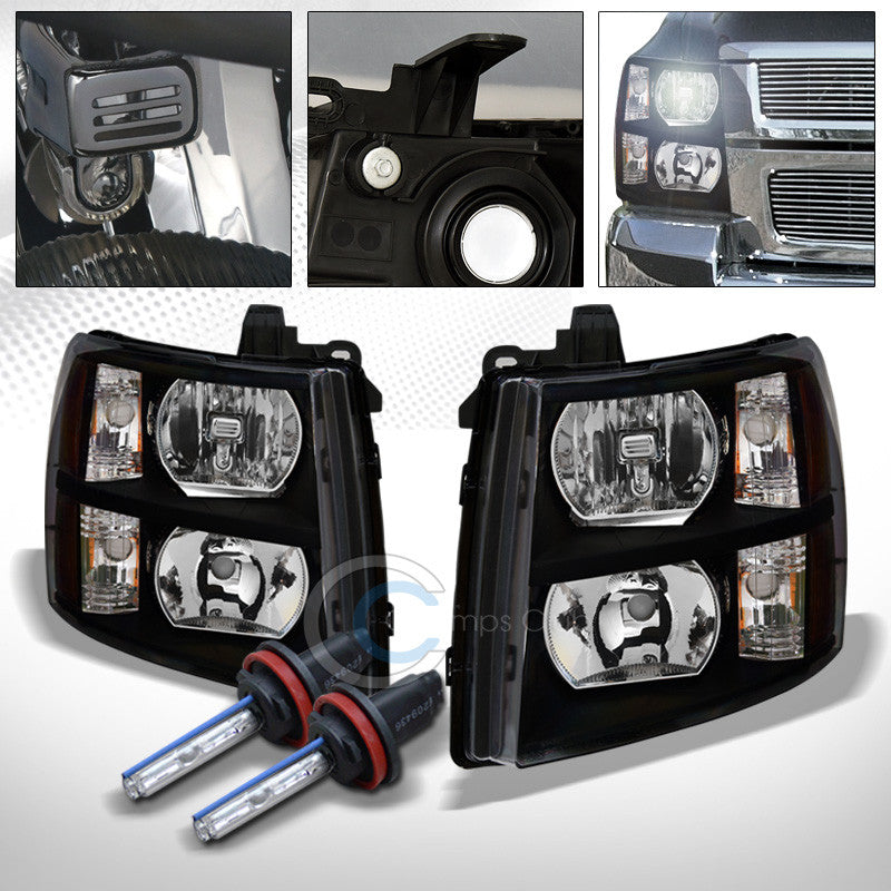 6000K HID XENON+BLACK HEAD LIGHTS SIGNAL LAMPS AMBER NB 07-14 CHEVY SILVERADO
