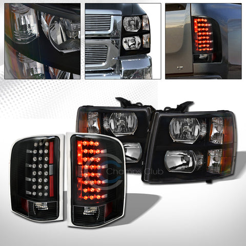 BLK HEAD LIGHTS SIGNAL AMBER+LED TAIL BRAKE LAMPS 07-13 14 CHEVY SILVERADO TRUCK