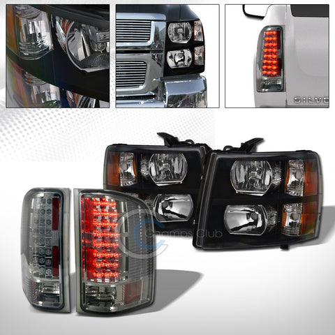 BLACK HEAD LIGHTS SIGNAL AMBER W/SMOKE LED TAIL BRAKE LAMPS 07-13 14 SILVERADO