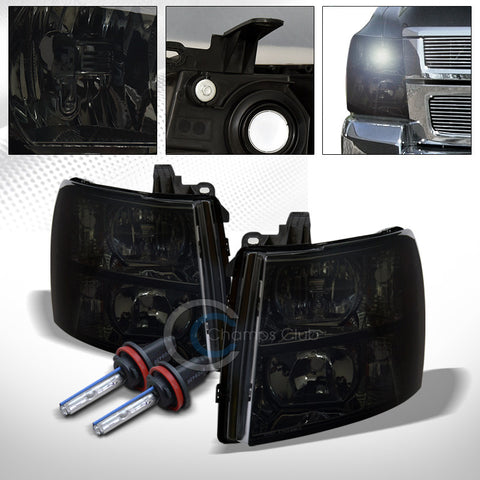 6000K HID XENON+SMOKE HEAD LIGHTS SIGNAL LAMPS AMBER NB 07-13 14 CHEVY SILVERADO