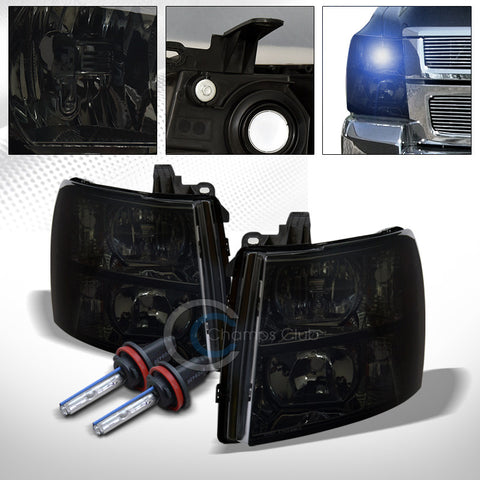 8000K HID XENON+SMOKE HEAD LIGHTS SIGNAL LAMPS AMBER NB 07-13 14 CHEVY SILVERADO
