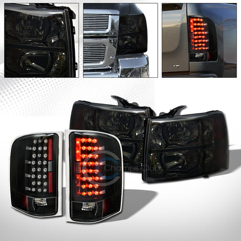 SMOKE HEAD LIGHTS SIGNAL AMBER+BLK LED TAIL BRAKE LAMPS 07-13 14 CHEVY SILVERADO