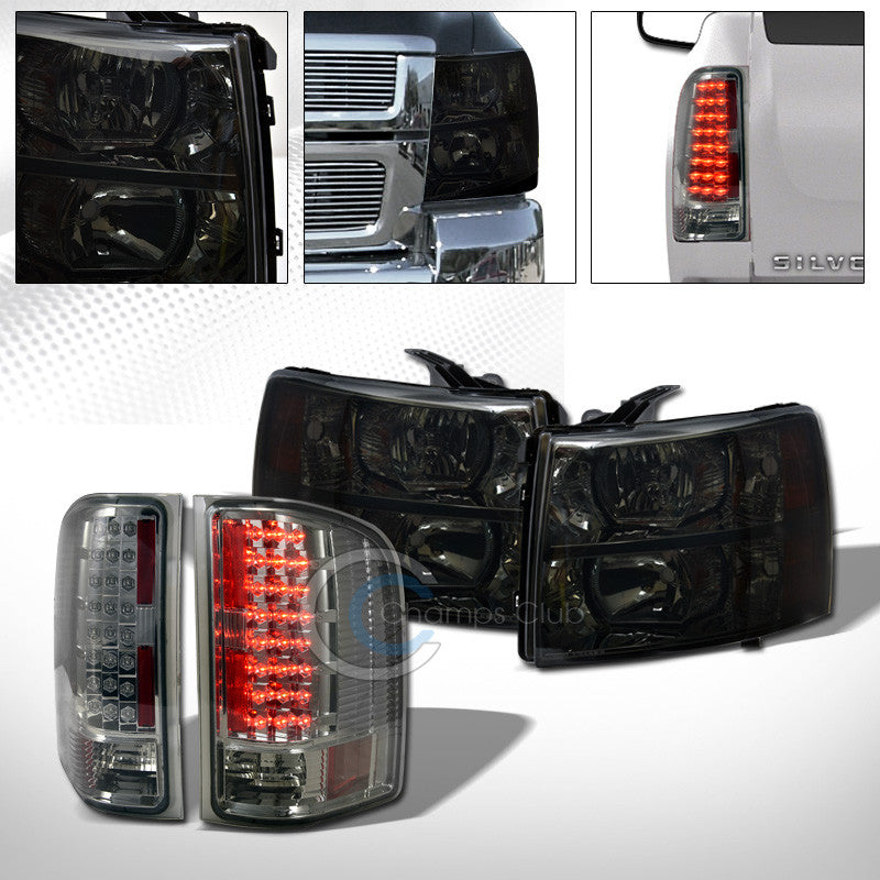 SMOKE CLEAR HEAD LIGHTS SIGNAL AMBER W/LED TAIL BRAKE LAMPS 07-13 14 SILVERADO