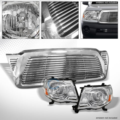 CHROME HEAD LIGHTS SIGNAL LAMPS AMBER NB w/HORIZONTAL GRILL GRILLE 05-11 TACOMA