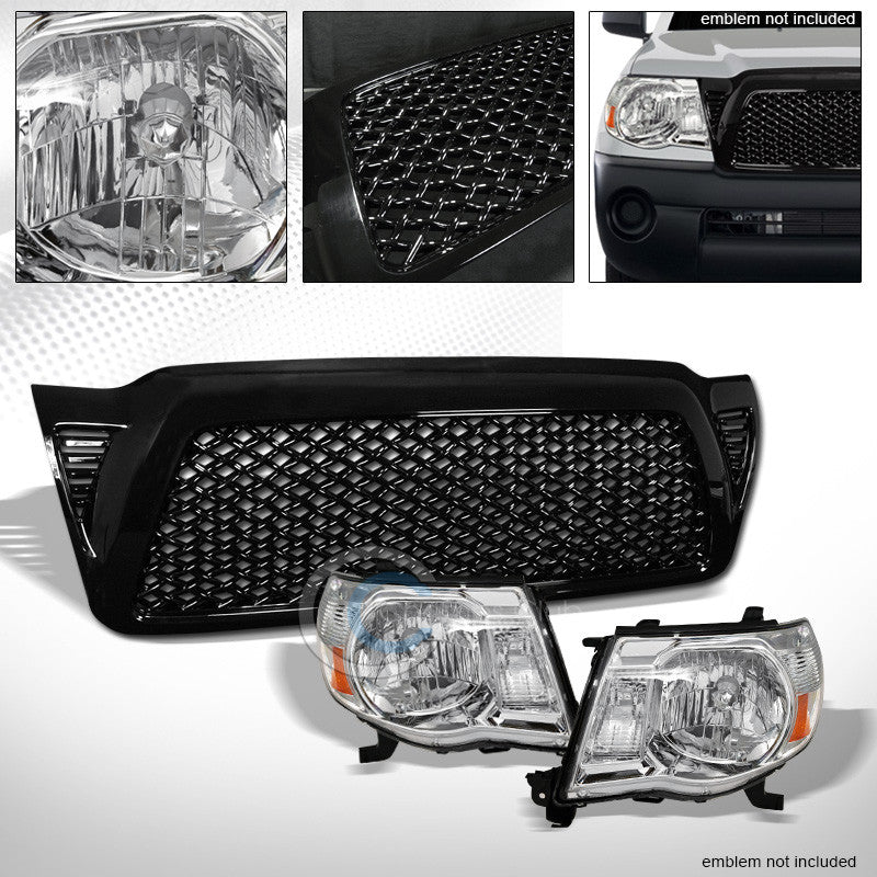 CHROME HEAD LIGHTS SIGNAL LAMPS AMBER NB+BLK MESH HOOD GRILL GRILLE 05-11 TACOMA