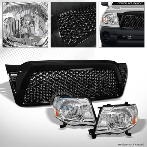 CHROME HEAD LIGHTS SIGNAL LAMPS AMBER NB+BLK MESH HOOD GRILL GRILLE 05-11 TACOMA