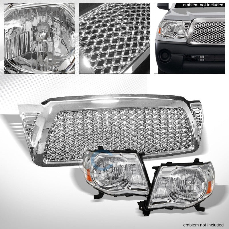 CHROME HEAD LIGHTS SIGNAL LAMPS AMBER NB w/MESH HOOD GRILL GRILLE 05-11 TACOMA