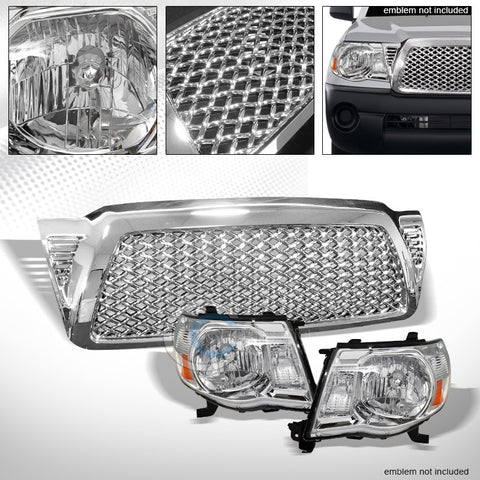 CHROME HEAD LIGHTS SIGNAL LAMPS AMBER NB w/MESH HOOD GRILL GRILLE 05-11 TACOMA