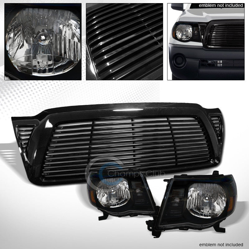 BLK HEAD LIGHTS SIGNAL LAMPS AM NB w/HORIZONTAL HOOD GRILL GRILLE 05-11 TACOMA