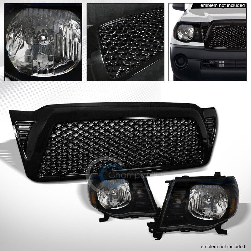BLK HEAD LIGHTS SIGNAL LAMPS AMBER NB+MESH HOOD GRILL GRILLE 05-11 TOYOTA TACOMA