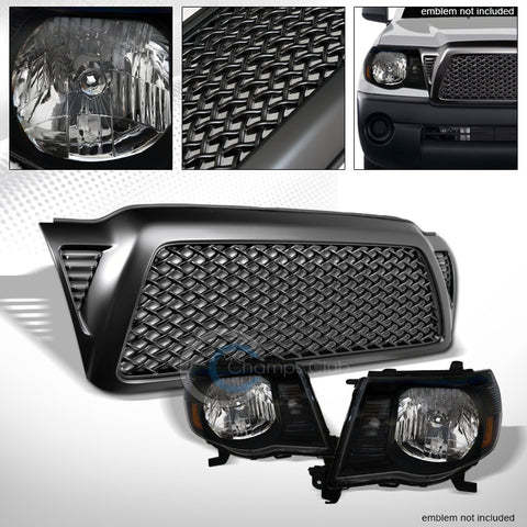 BLK HEAD LIGHTS SIGNAL LAMPS AMBER NB+MATTE MESH HOOD GRILL GRILLE 05-11 TACOMA