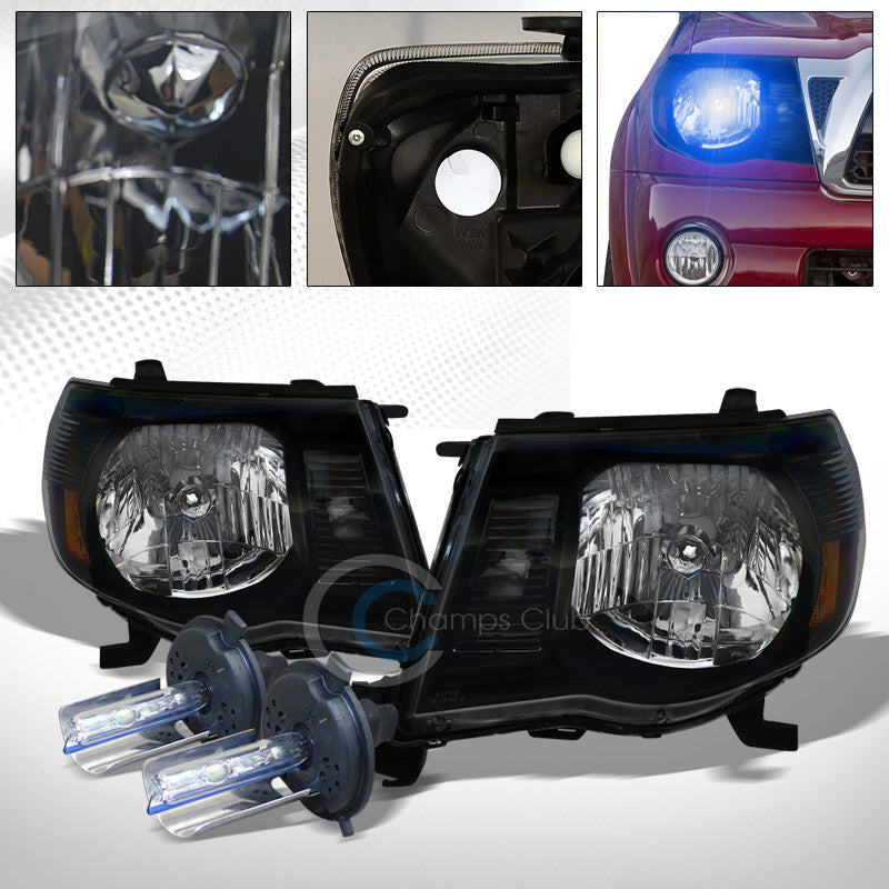 10000K HID XENON+JDM BLACK HEAD LIGHTS SIGNAL LAMPS AMBER NB 05-11 TOYOTA TACOMA