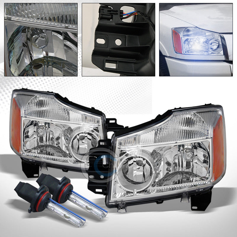 8000K HID XENON+CHROME HEAD LIGHTS SIGNAL AMBER NB FOR 04-15 NISSAN TITAN/ARMADA