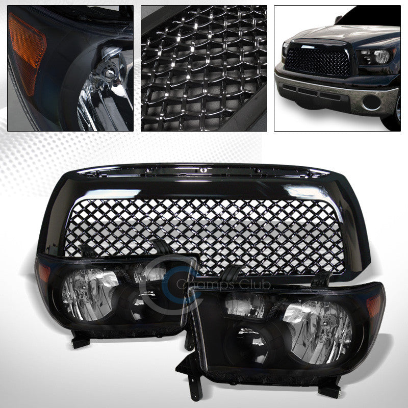 BLK HEAD LIGHTS SIGNAL LAMPS AMB NB+MESH FRONT BUMPER GRILL GRILLE 07-09 TUNDRA