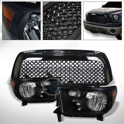 BLK HEAD LIGHTS SIGNAL LAMPS AMB NB+MESH FRONT BUMPER GRILL GRILLE 07-09 TUNDRA