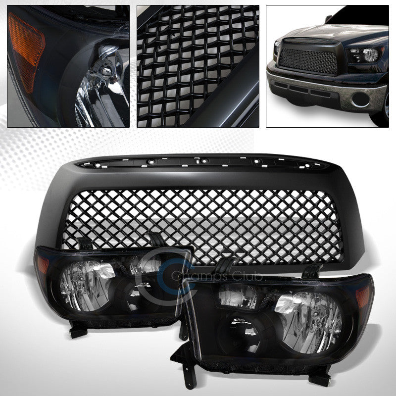BLK HEAD LIGHTS SIGNAL LAMPS AMB NB+MATTE MESH BUMPER GRILL GRILLE 07-09 TUNDRA