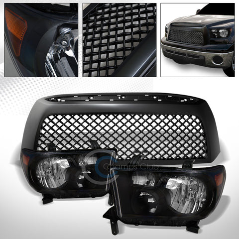 BLK HEAD LIGHTS SIGNAL LAMPS AMB NB+MATTE MESH BUMPER GRILL GRILLE 07-09 TUNDRA