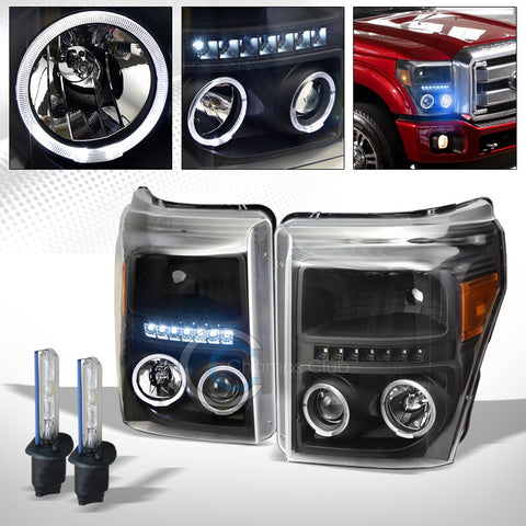 10000K HID XENON+BLK LED HALO PROJECTOR HEAD LIGHTS SIGNAL AM DY 11-16 F250/F350