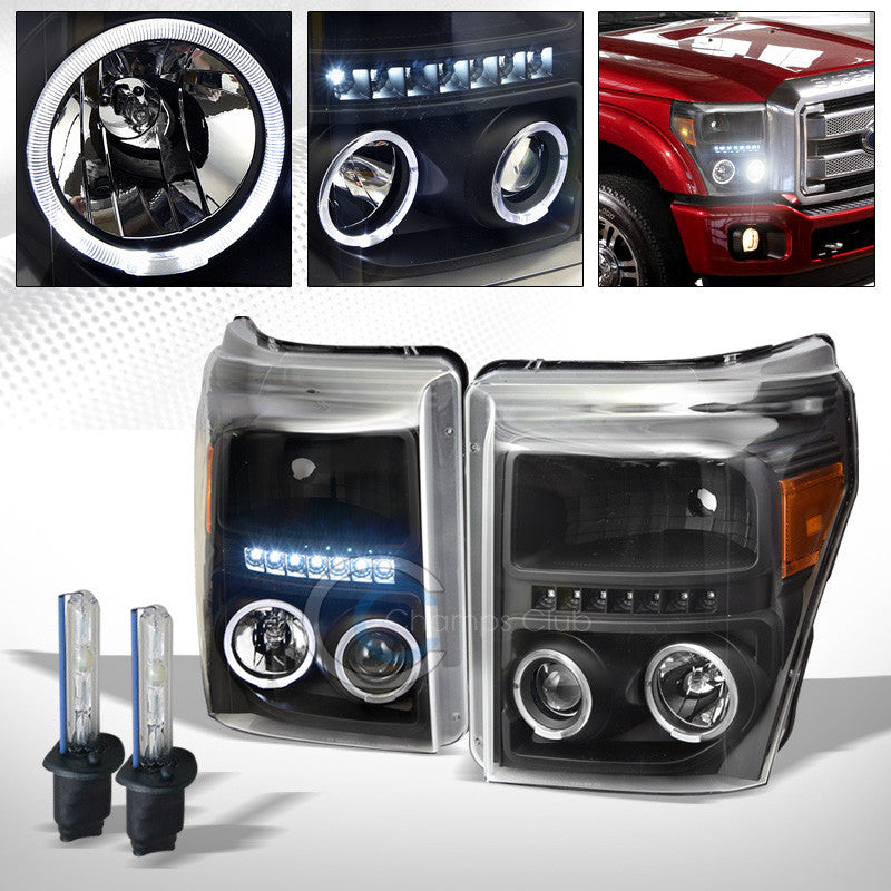 6000K HID XENON+BLK LED HALO PROJECTOR HEAD LIGHTS SIGNAL AM DY 11-16 F250/F350