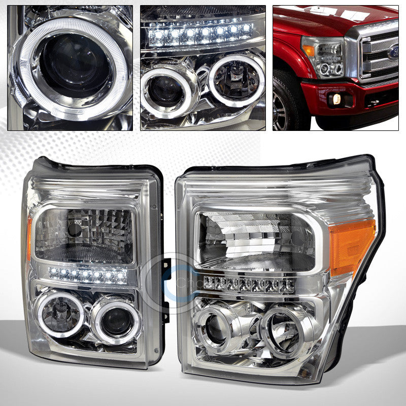 CHROME DRL LED HALO PROJECTOR HEAD LIGHTS AMBER DY 11+ FORD F250/F350 SUPERDUTY