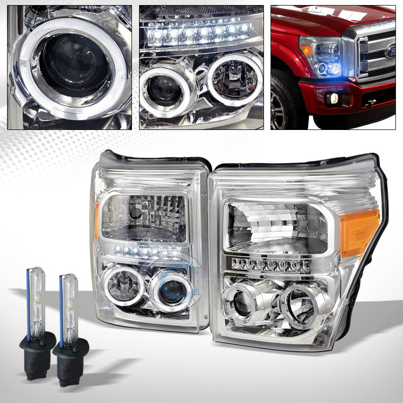 10000K HID XENON+CHROME LED HALO PROJECTOR HEAD LIGHT AM DY 11-16 FORD F250/F350