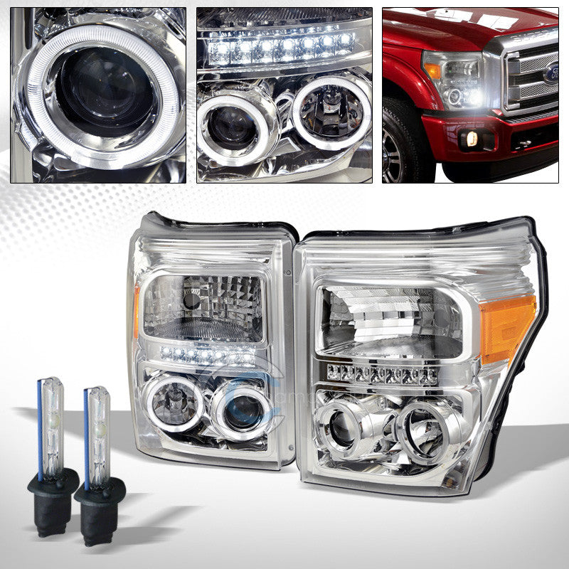 6000K HID XENON+CHROME LED HALO PROJECTOR HEAD LIGHTS AM DY 11-16 FORD F250/F350