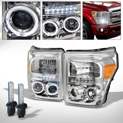 6000K HID XENON+CHROME LED HALO PROJECTOR HEAD LIGHTS AM DY 11-16 FORD F250/F350