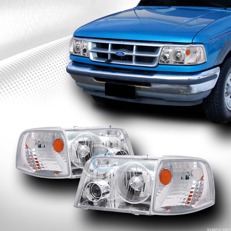 EURO CHROME PROJECTOR HEAD LIGHTS DY+SIGNAL CORNER AMBER KS 93 94-97 FORD RANGER
