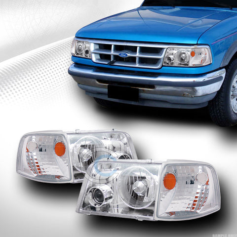 EURO CHROME PROJECTOR HEAD LIGHTS DY+SIGNAL CORNER AMBER KS 93 94-97 FORD RANGER