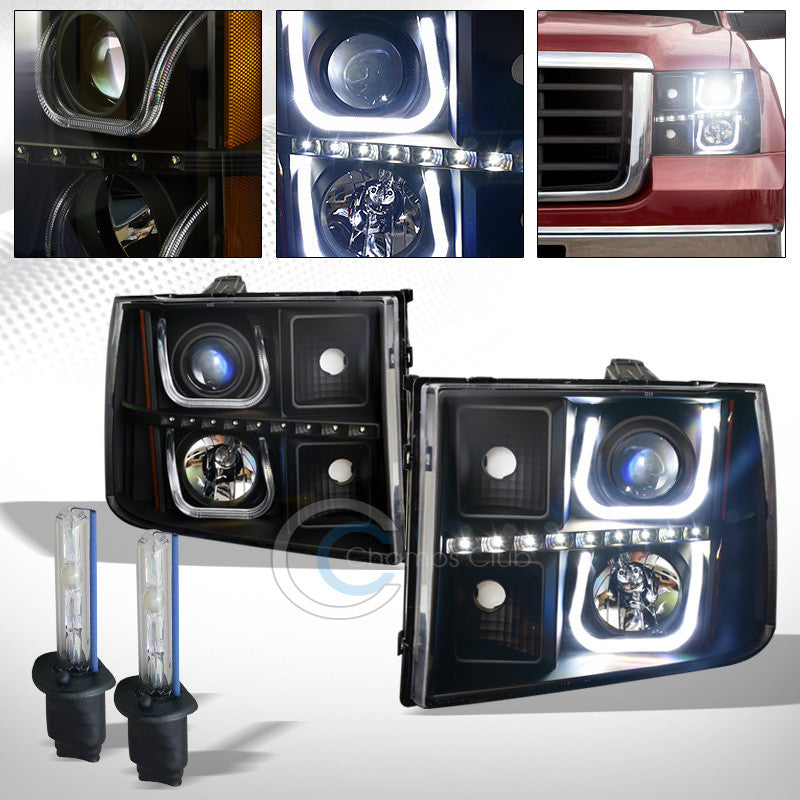 6000K HID XENON+LED U-TUBE BLACK PROJECTOR HEAD LIGHTS SIGNAL AMBER 07-14 SIERRA