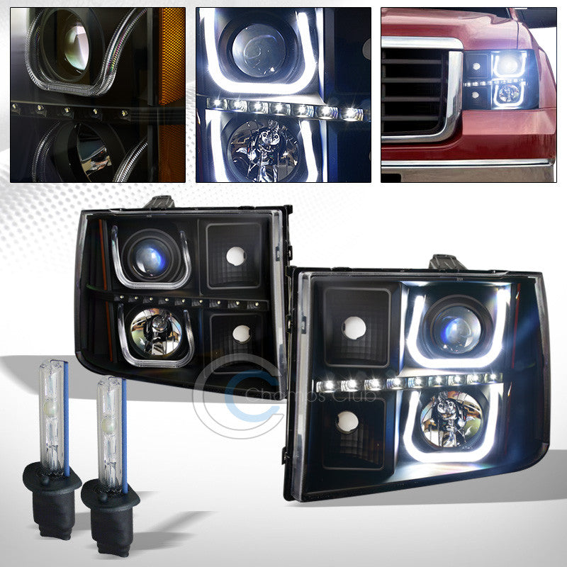 8000K HID XENON+LED U-TUBE BLACK PROJECTOR HEAD LIGHTS SIGNAL AMBER 07-14 SIERRA