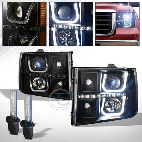 8000K HID XENON+LED U-TUBE BLACK PROJECTOR HEAD LIGHTS SIGNAL AMBER 07-14 SIERRA